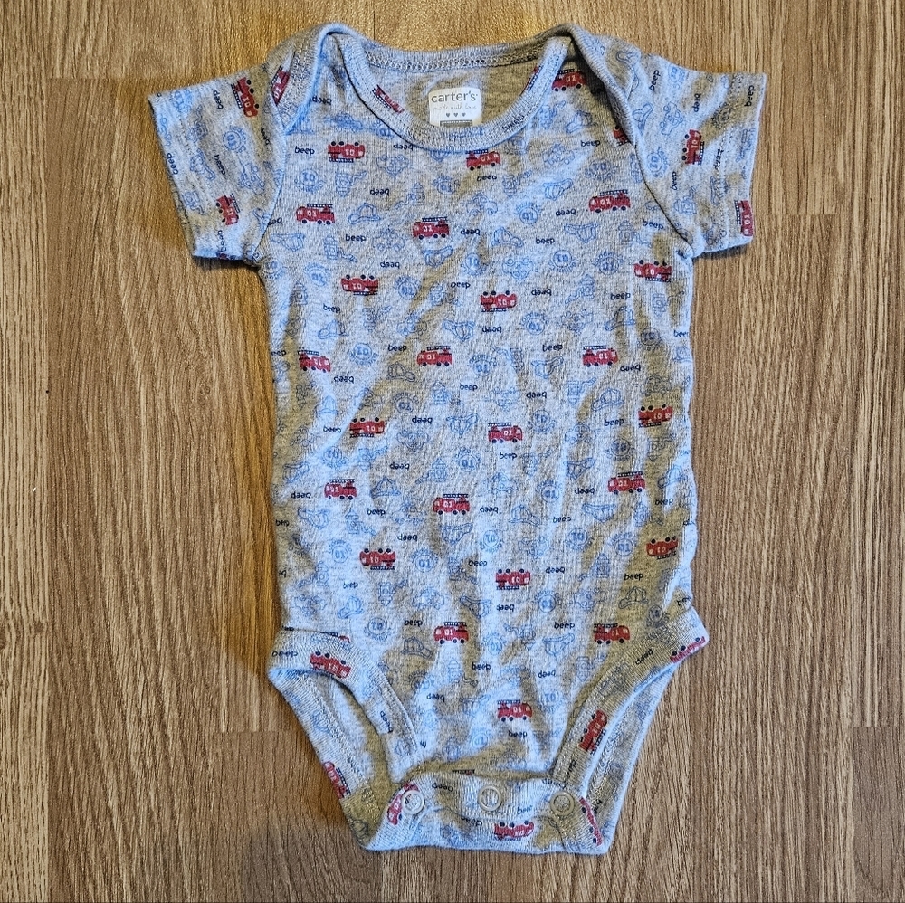 Carter's Blue and Red Fire Truck Baby Bodysuit Size Newborn